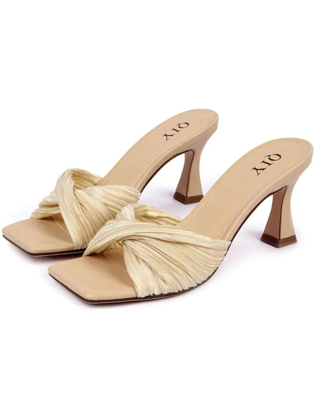 Women's Champagne Summer Stylish Open Square Toe Casual Slip-On Heeled Sandals